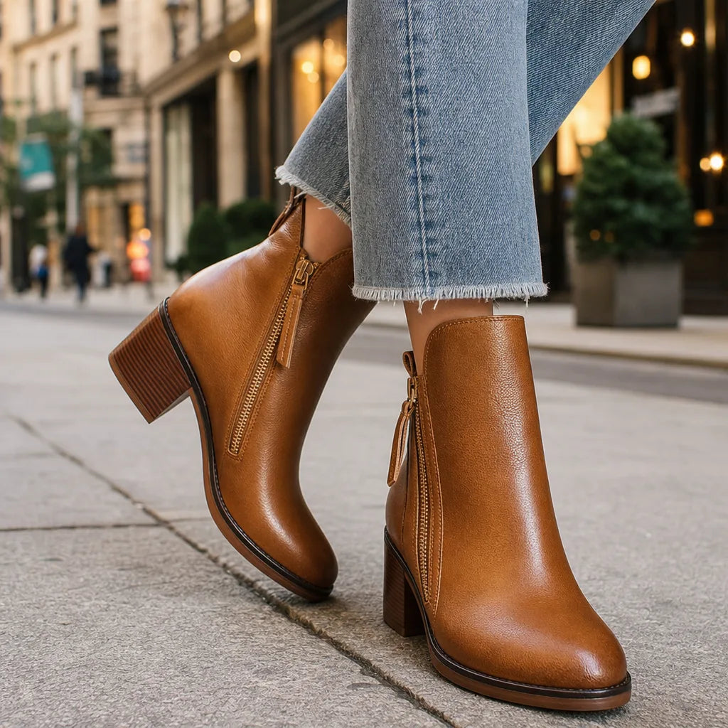 Edmee | Block Heel Zip Ankle Boots