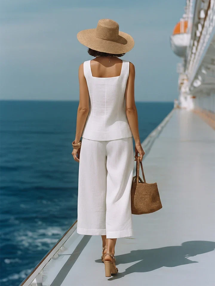 Sophia | Linen Square-Neck Top Capri Pants Set