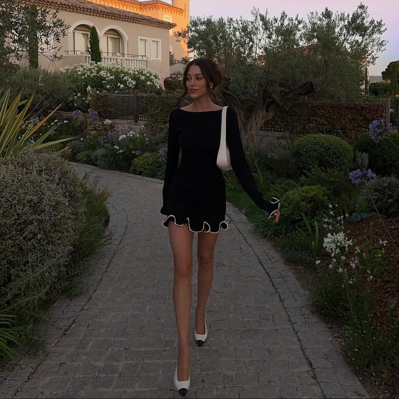 Elegance in Time Black Ruffled Mini Dress