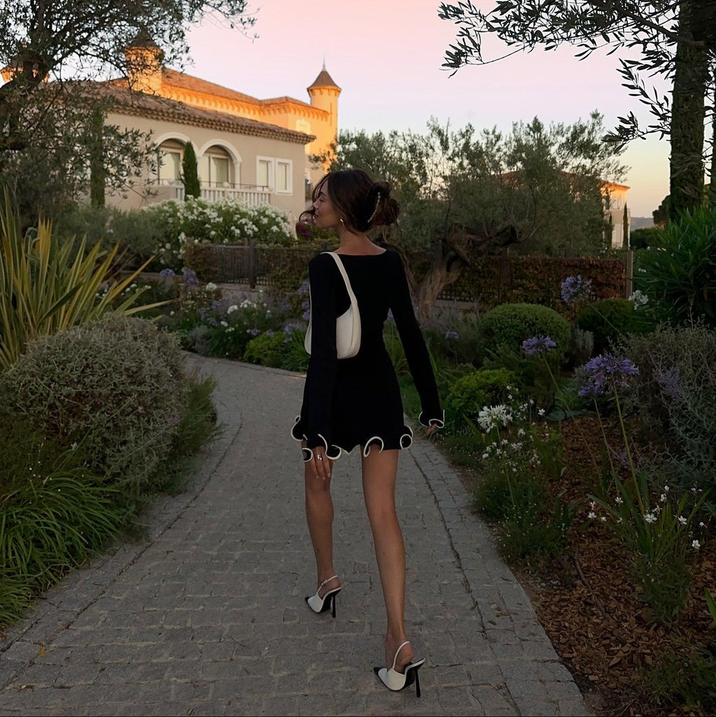 Elegance in Time Black Ruffled Mini Dress
