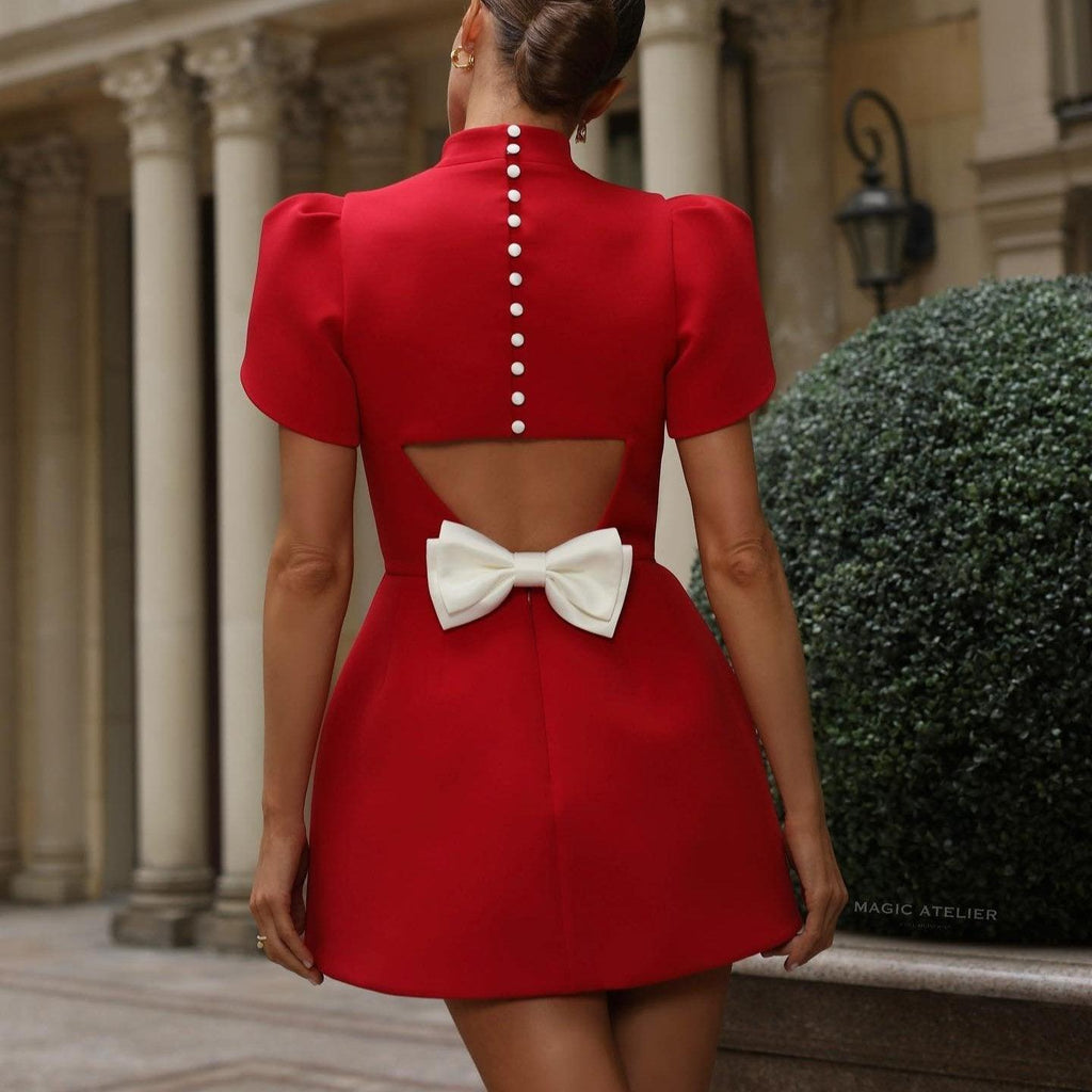 Elegant Occasion Red Bow Mini Dress