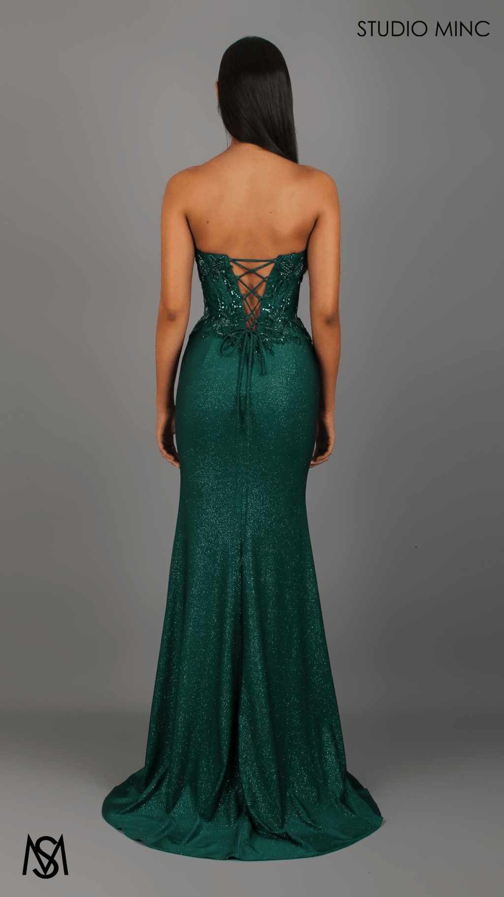Imperial - Emerald Green Formal Dress, Beaded corset Strapless fitted mermaid silhouette