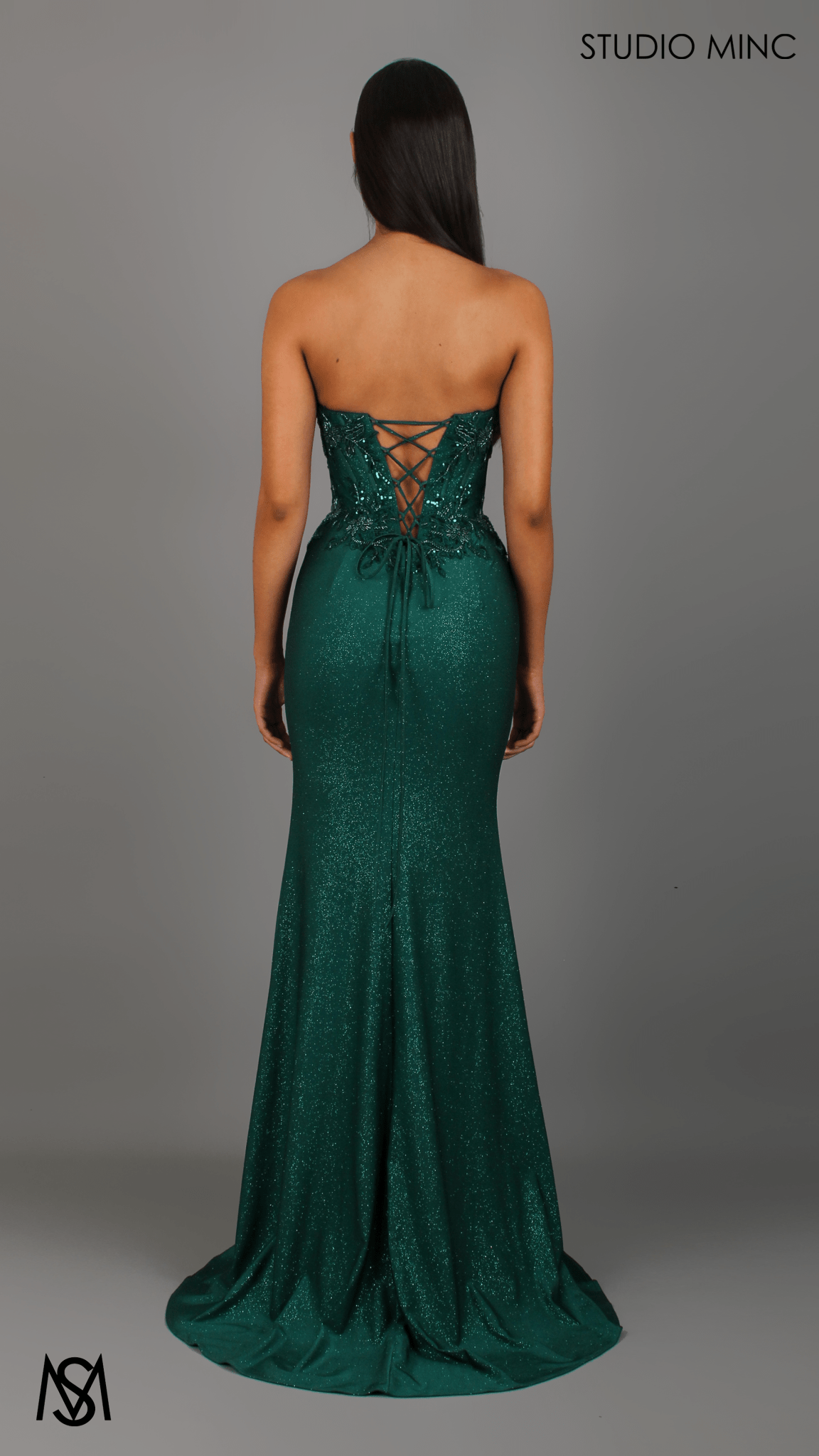 Imperial - Emerald Green Formal Dress, Beaded corset Strapless fitted mermaid silhouette