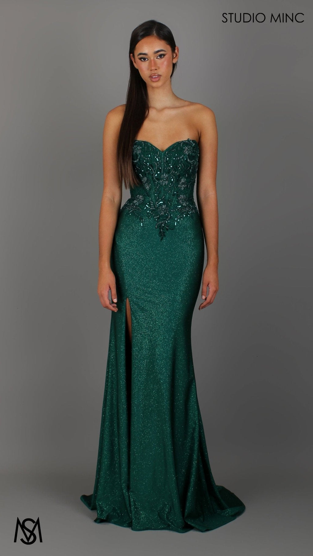 Imperial - Emerald Green Formal Dress, Beaded corset Strapless fitted mermaid silhouette