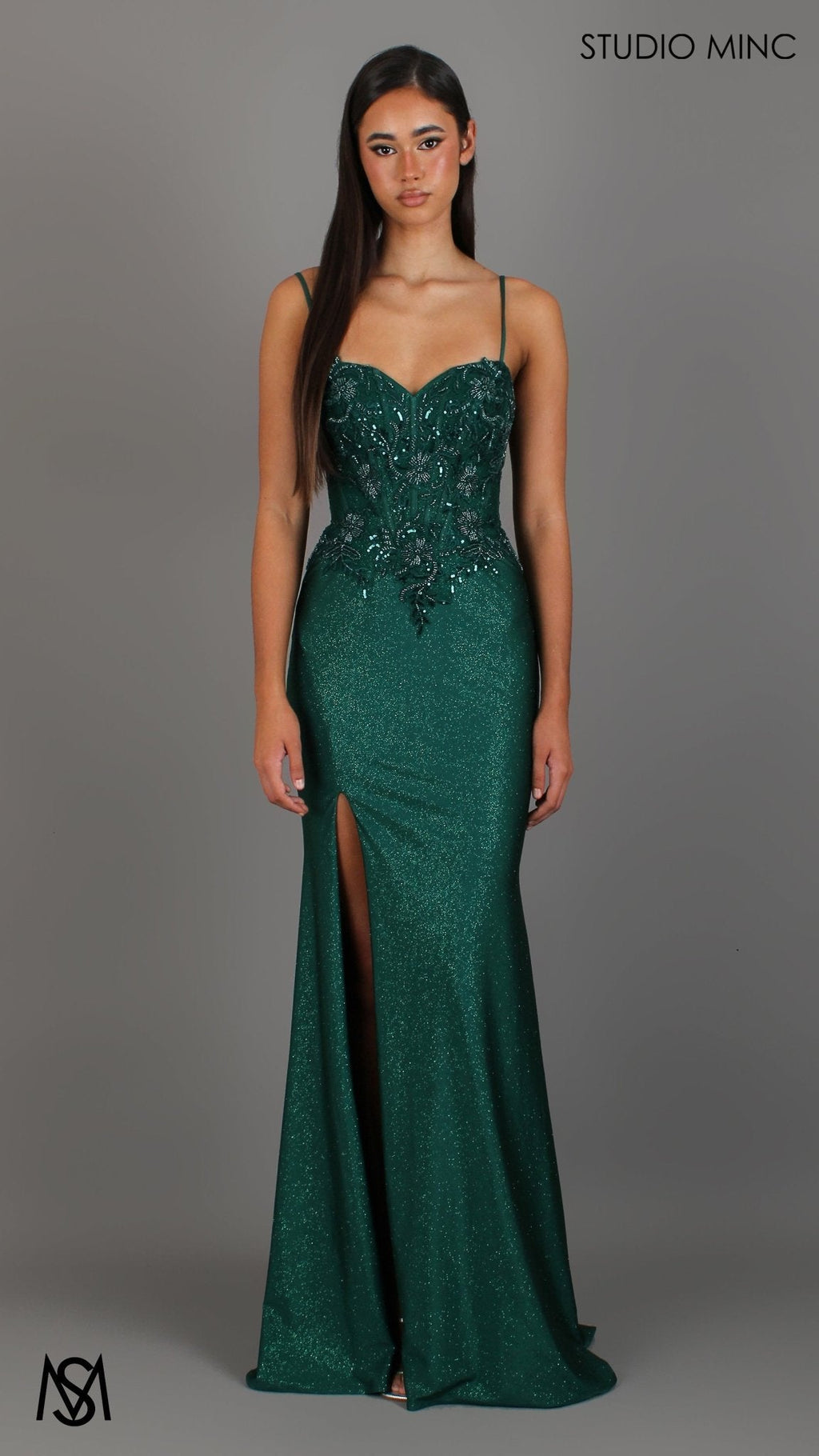 Imperial - Emerald Green Formal Dress, Beaded corset Strapless fitted mermaid silhouette