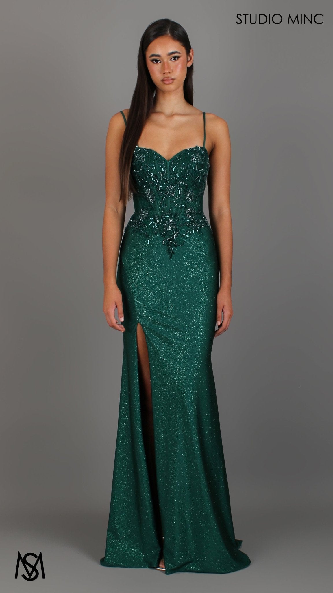 Imperial - Emerald Green Formal Dress, Beaded corset Strapless fitted mermaid silhouette