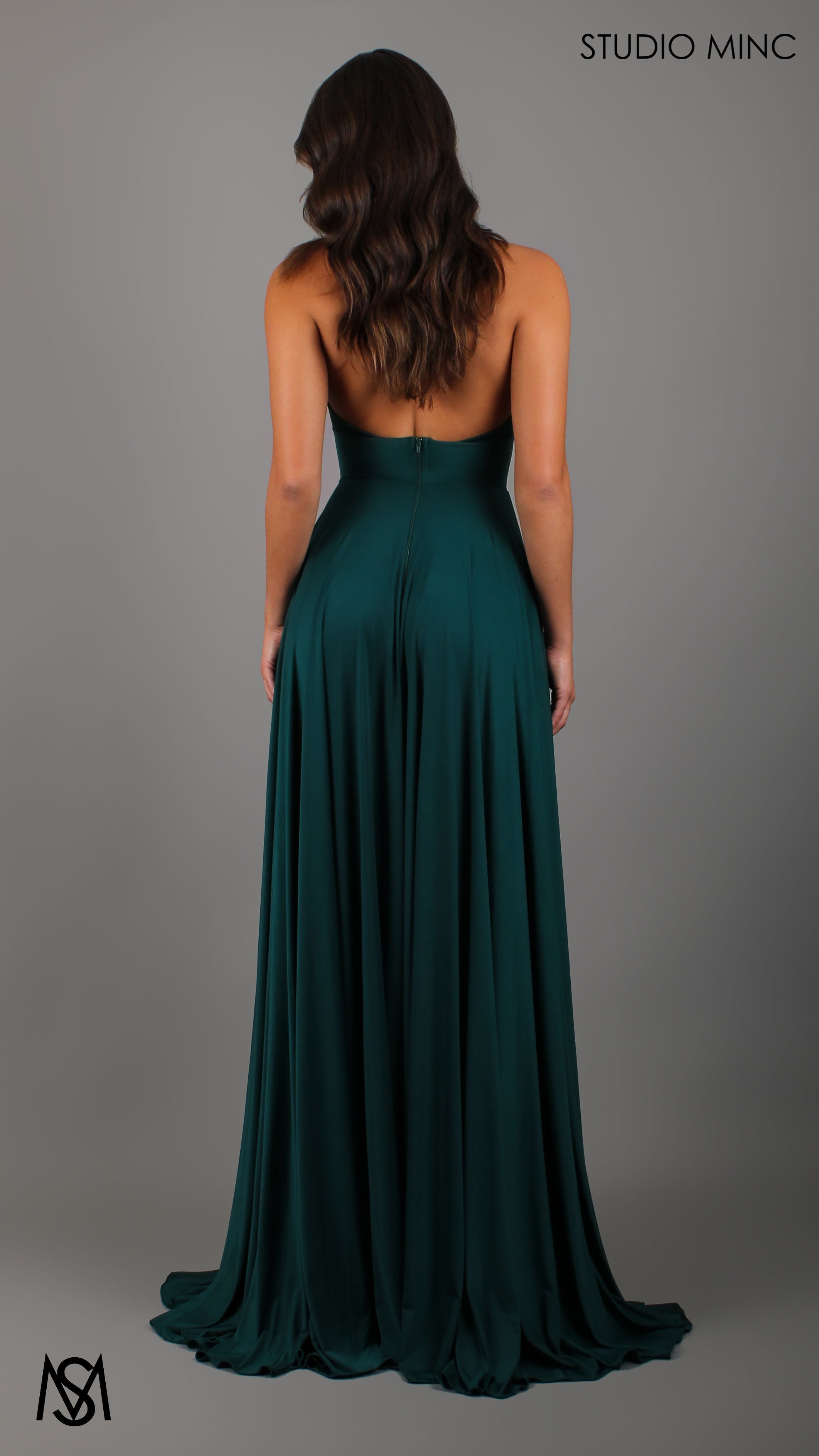 LOVE - Emerald Green Flowy Formal Dress with Plunge Neckline & Leg Split