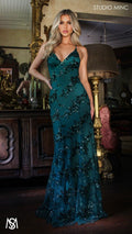 Poetry - Emerald Green formal dress | Sequin Floral V neckline fitted backless mermaid lace up
