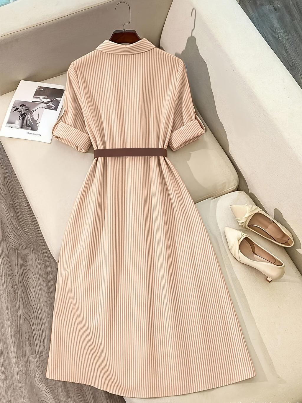 Striped Belted Shirt Dress