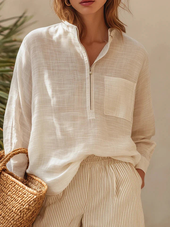 Brielle | Sheer Linen Shirt Striped Shorts Set