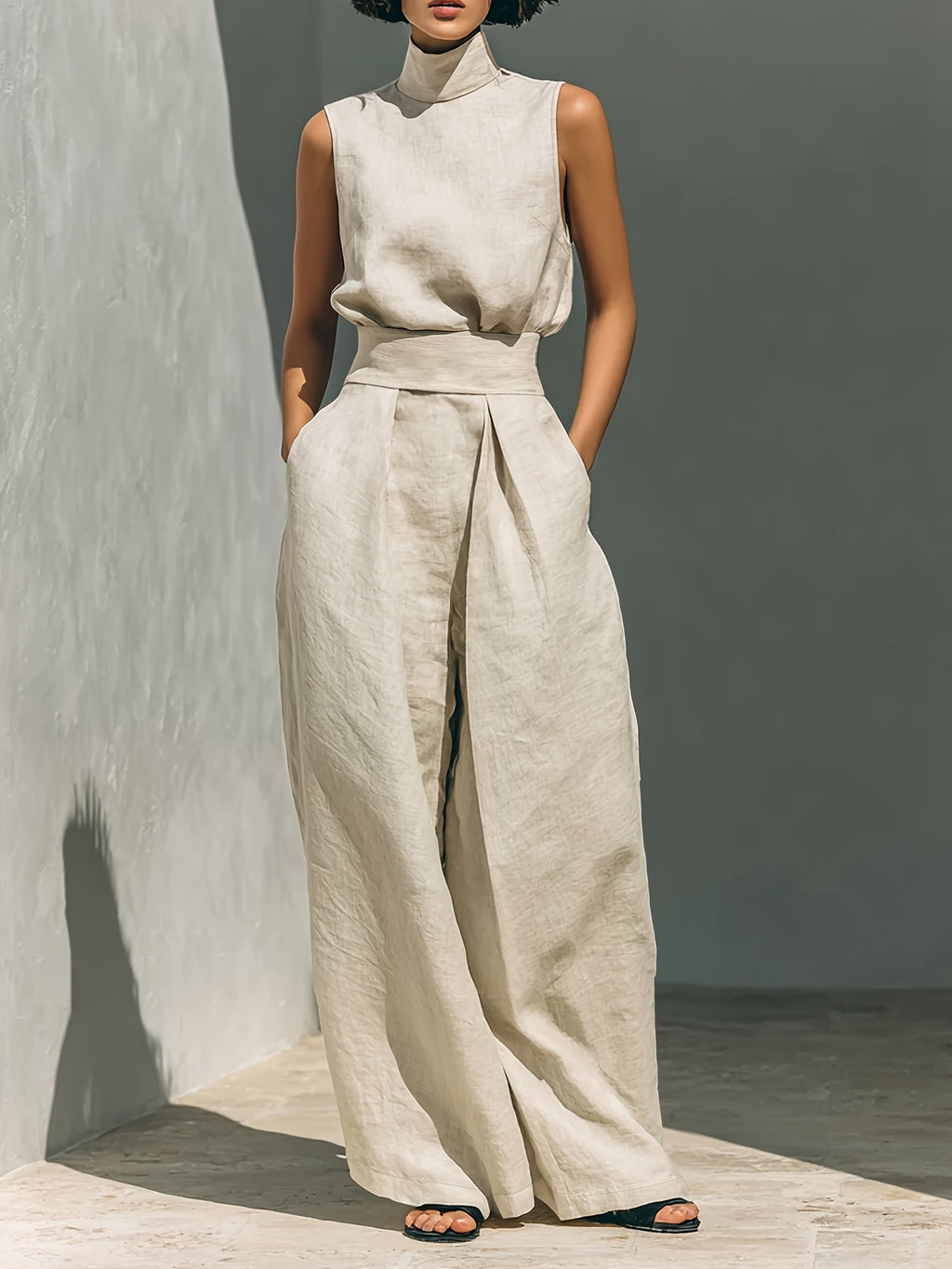 Linen Sleeveless Two-Piece Set