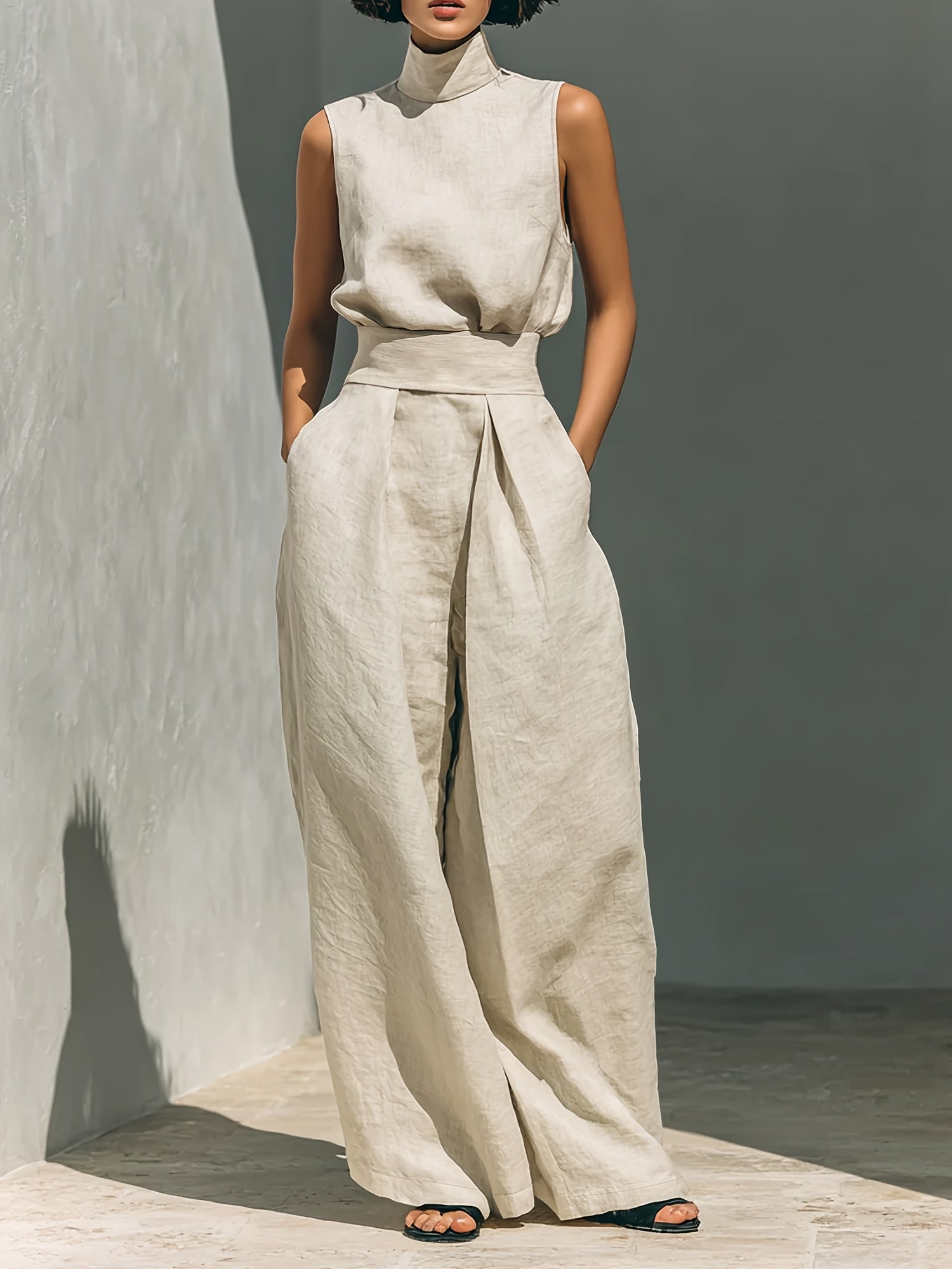 Linen Sleeveless Two-Piece Set