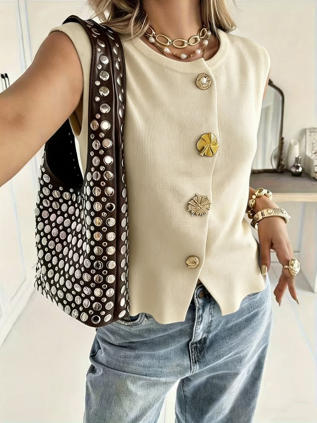 Golden Button Sleeveless Top