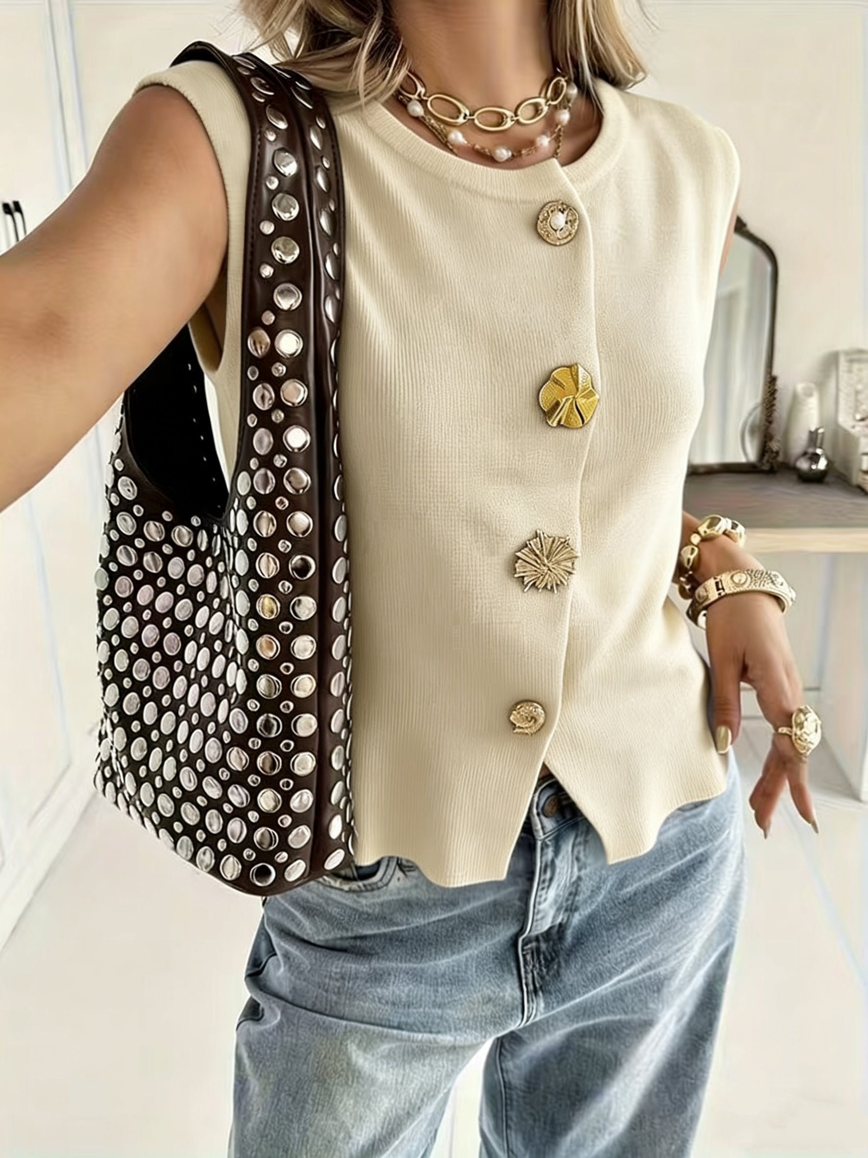 Golden Button Sleeveless Top