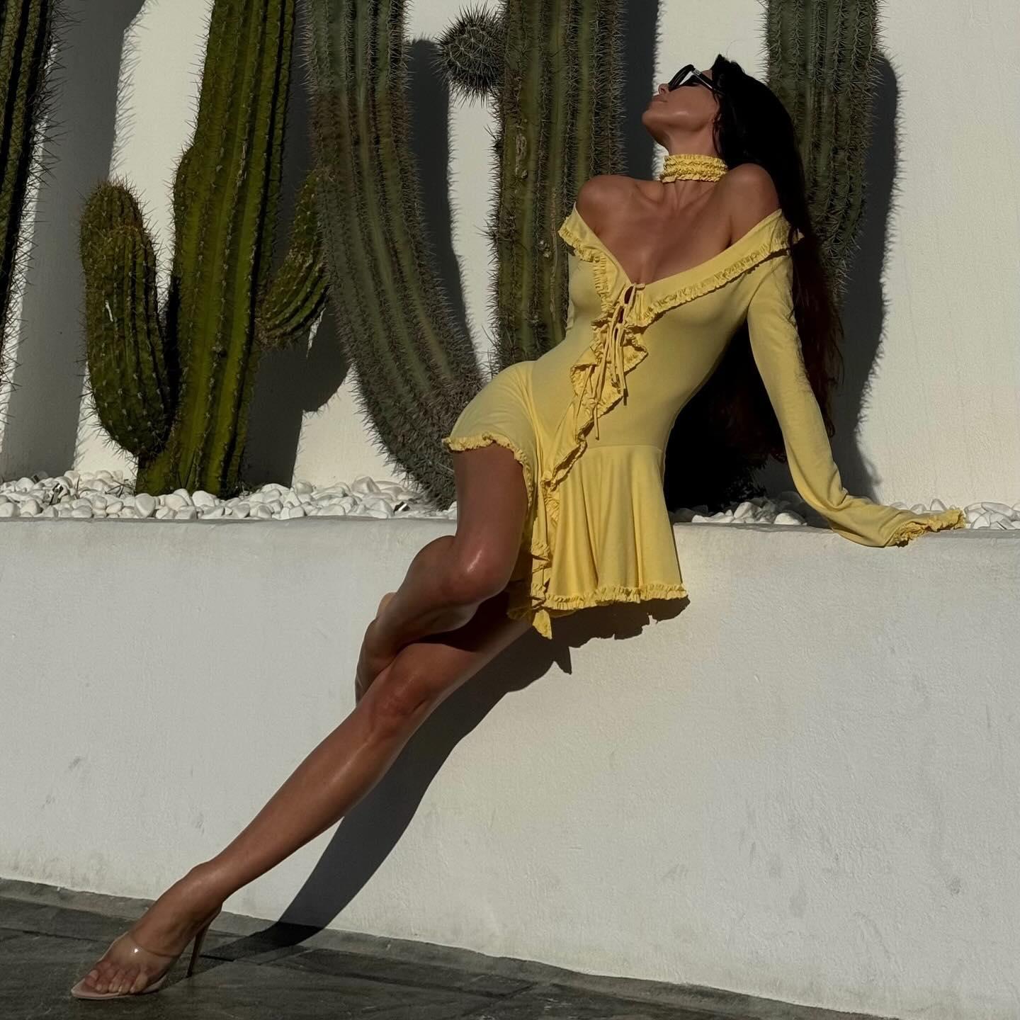 Falling For You Yellow Ruffle Off-Shoulder Mini Dress
