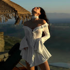 Falling For You White Ruffle Off Shoulder Mini Dress