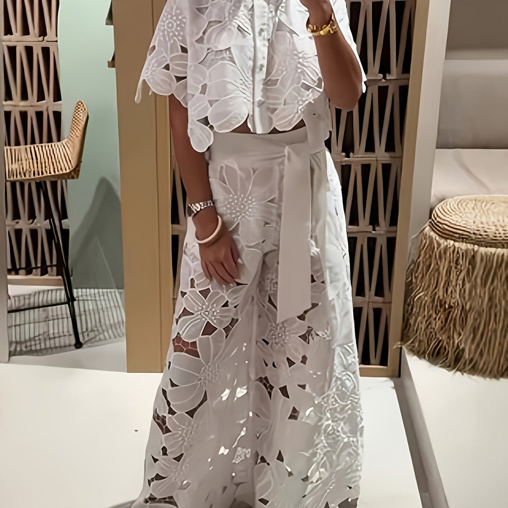 Elegant Hollow Lace Blouse Chic Womens Fashion