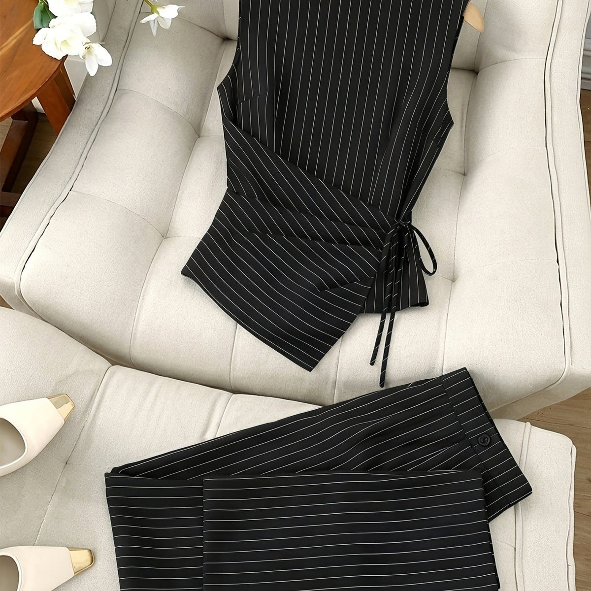 Striped Two-Piece Wide-Leg Set