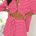 Chic Striped ButtonUp Shirt  Shorts Loungewear Set