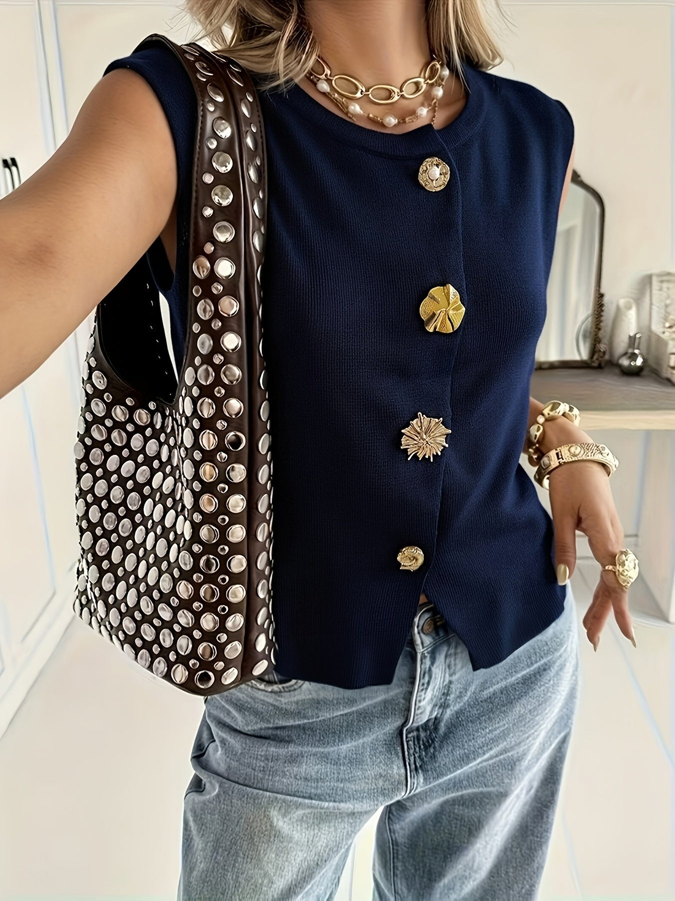 Golden Button Sleeveless Top