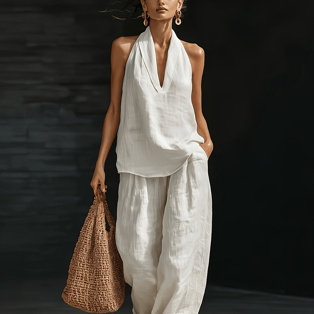 Linen Top & Wide-Leg Pants Set