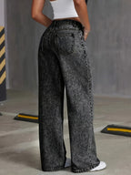 Korean Wide-Leg Jeans by 64b136-1e showcased with high-waisted fit, denim fabric, and relaxed wide-leg style for casual wear.