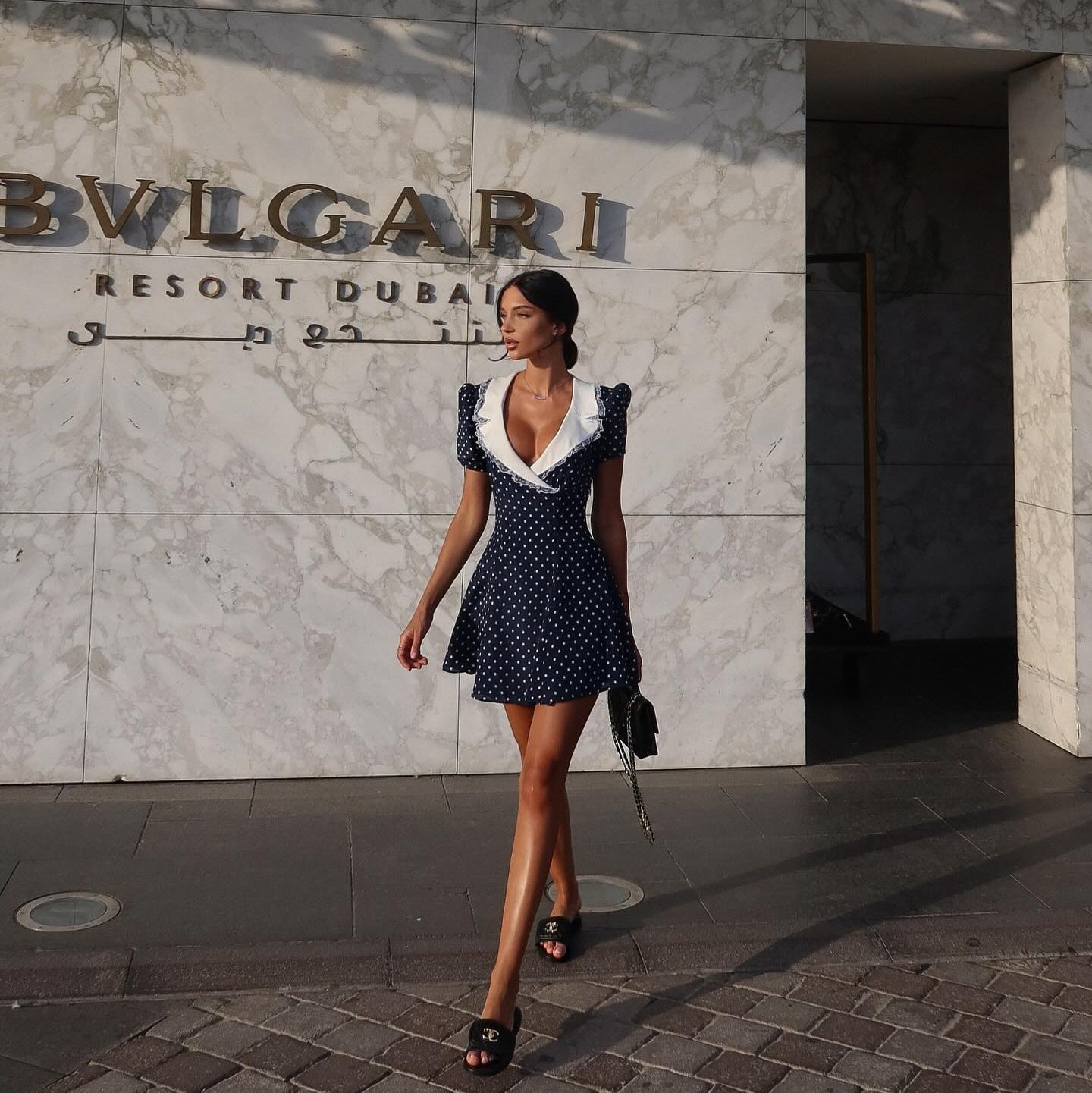 Fiorella Dark Blue Polka Dot Vintage Mini Dress