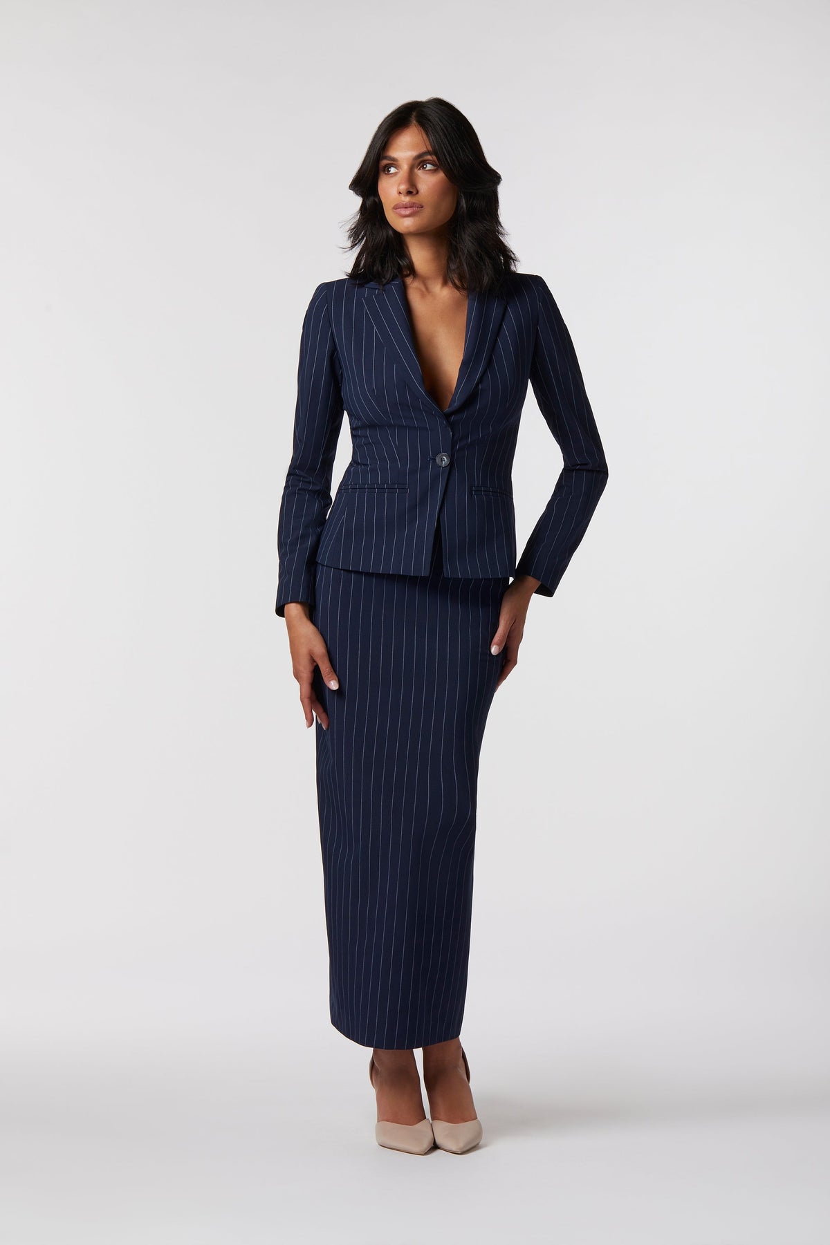 Gela Skirt Suit | Pinstripe