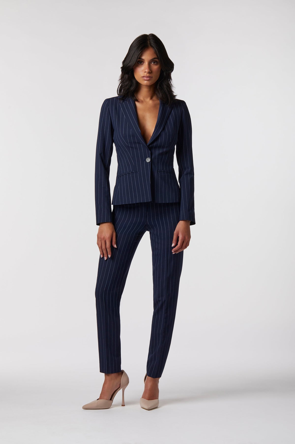 Gela Slim Suit | Pinstripe