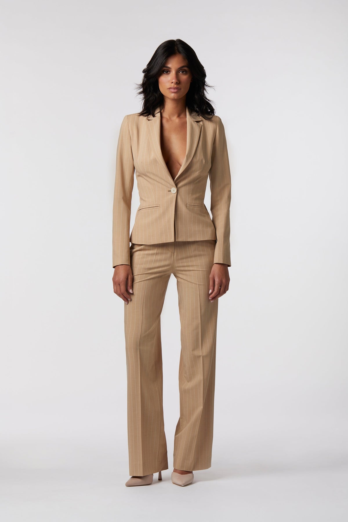 Gela Palazzo Suit | Pinstripe