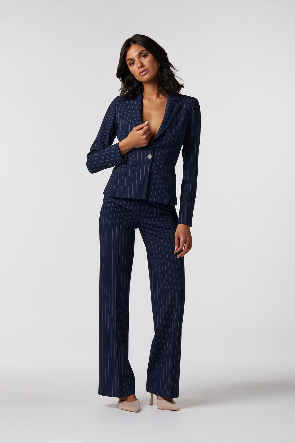 Gela Palazzo Suit | Pinstripe