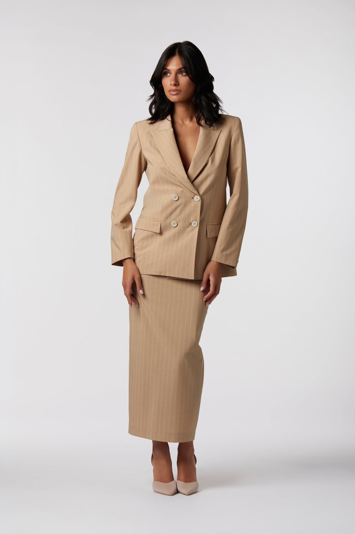 Gioia Skirt Suit | Pinstripe