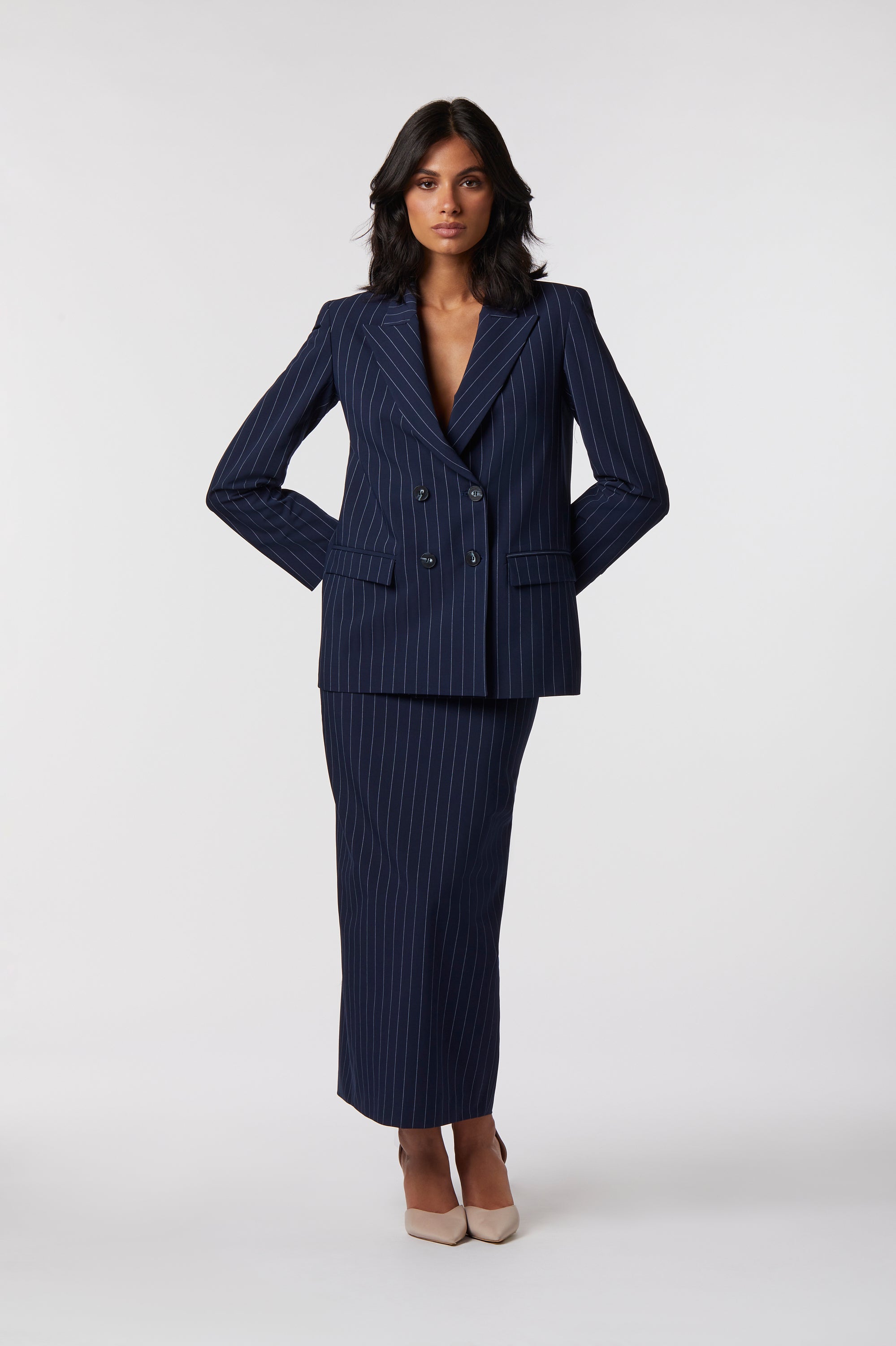 Gioia Skirt Suit | Pinstripe