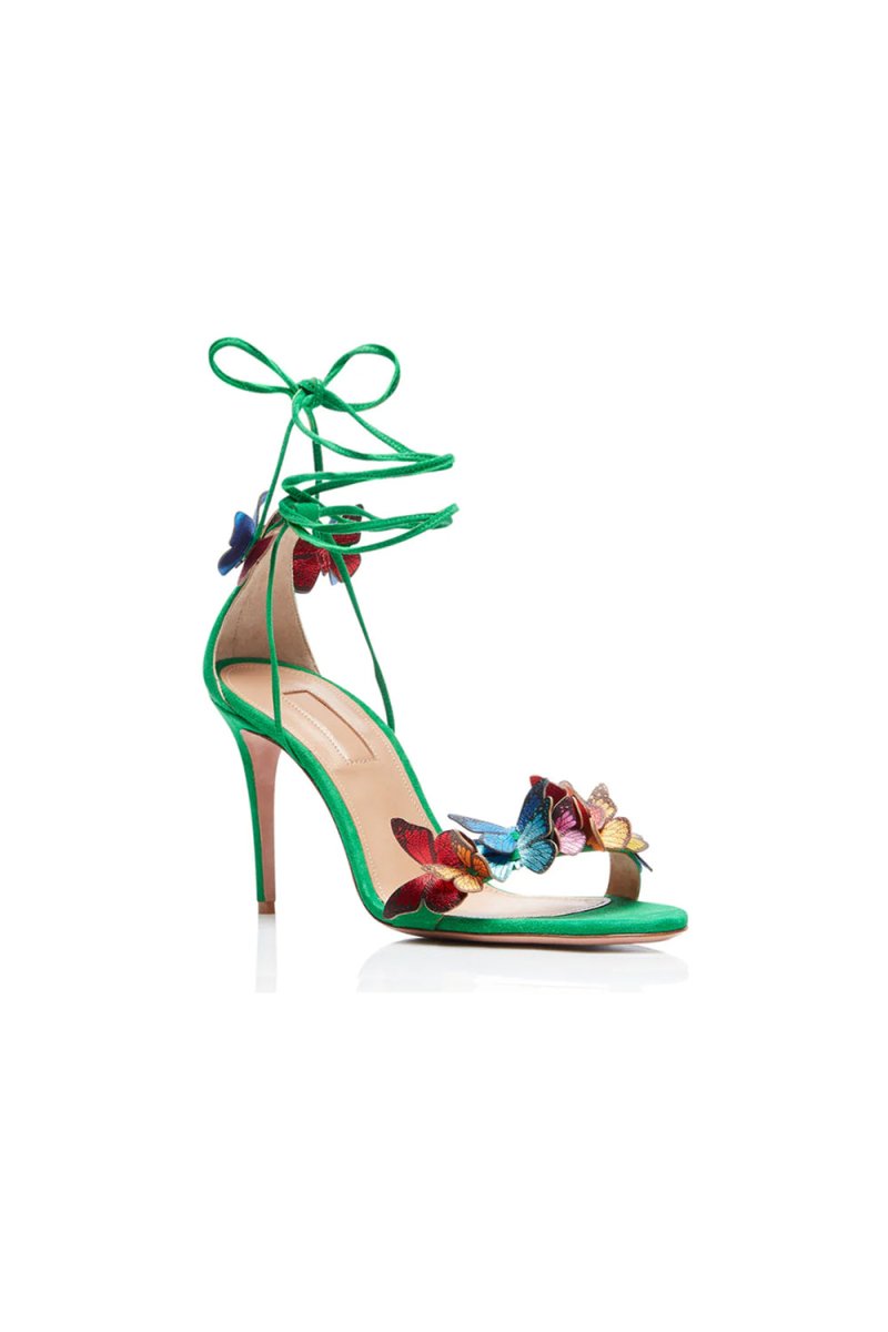 Butterfly Embellished Lace Up High Heel Sandals