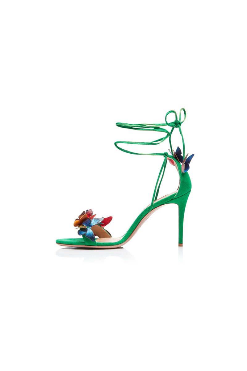 Butterfly Embellished Lace Up High Heel Sandals
