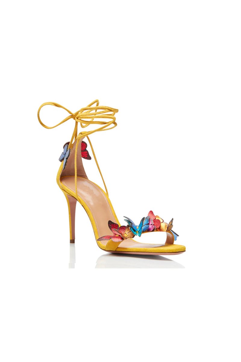 Butterfly Embellished Lace Up High Heel Sandals