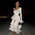 Good Girl Chic White Ruffled Midi Dress