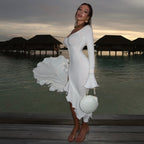 Good Girl Chic White Ruffled Midi Dress