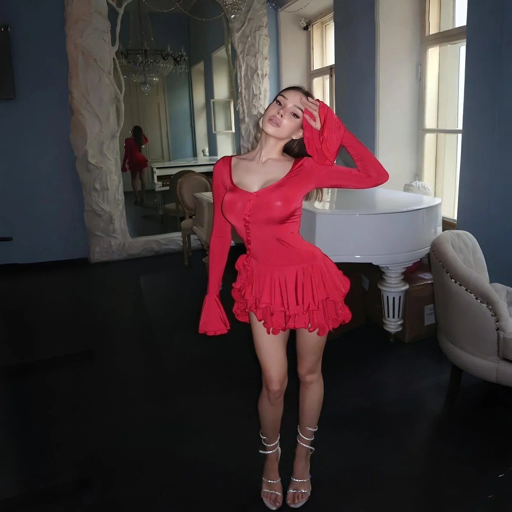 Good Girl Ruffled Red Mini Dress