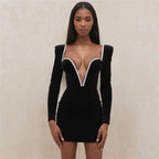 Gossip Girl Deep V Long Sleeve Velvet Mini Dress