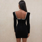 Gossip Girl Deep V Long Sleeve Velvet Mini Dress