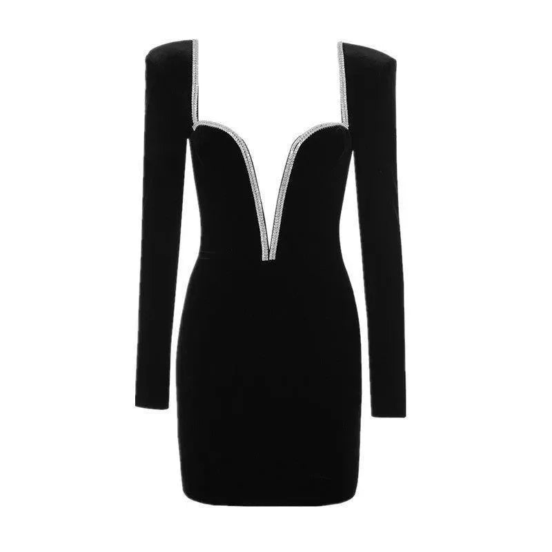Gossip Girl Deep V Long Sleeve Velvet Mini Dress