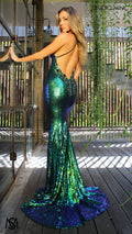 Angel - Green Formal Dress, Sequin V Neckline Backless embellished Fitted Mermaid