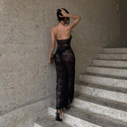 Her Figure Black Lace Off-Shoulder Maxi Dress
