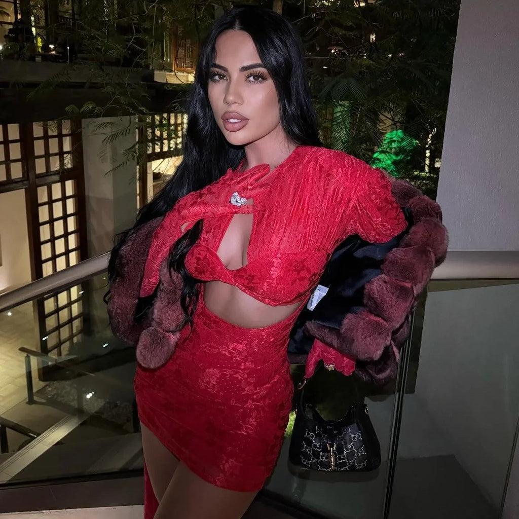 I Am A Poisonous Draped Red Mini Dress with Gloves