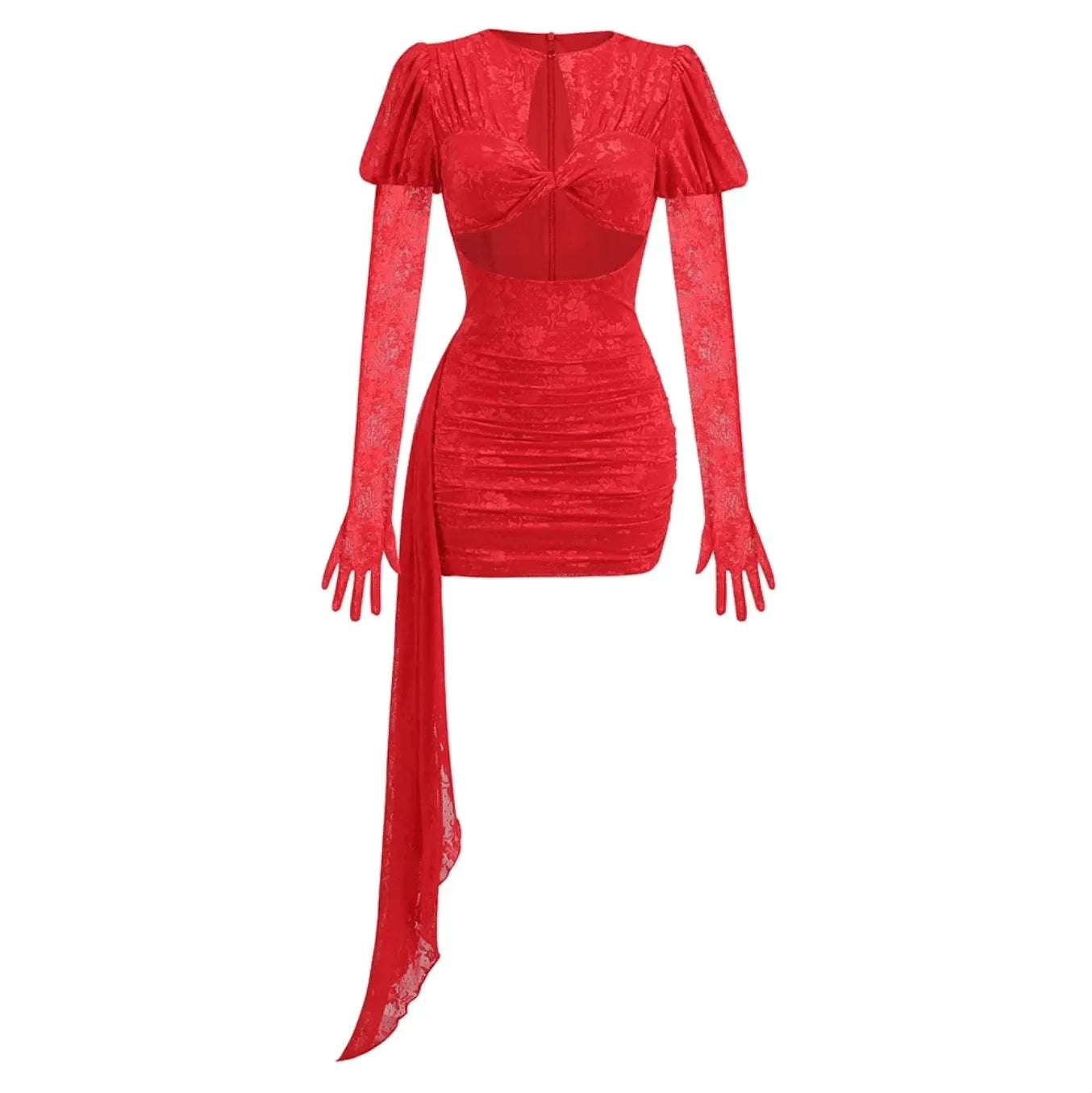 I Am A Poisonous Draped Red Mini Dress with Gloves
