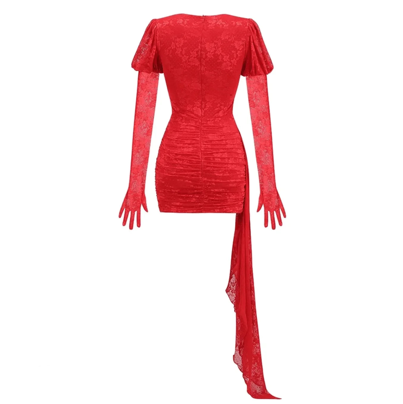 I Am A Poisonous Draped Red Mini Dress with Gloves