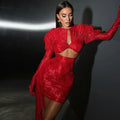 I Am A Poisonous Draped Red Mini Dress with Gloves