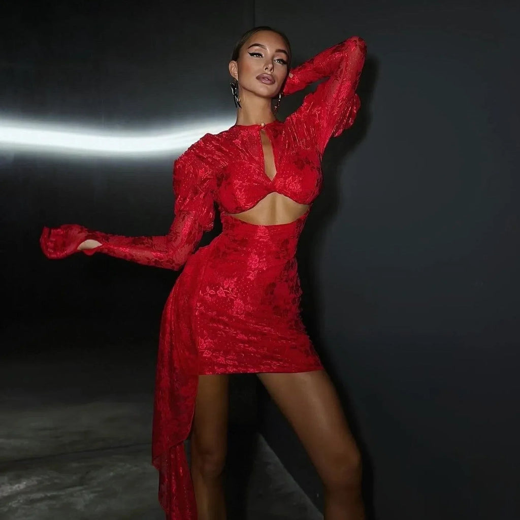 I Am A Poisonous Draped Red Mini Dress with Gloves
