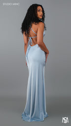 SERENE - Baby Blue Satin Backless Formal Dress